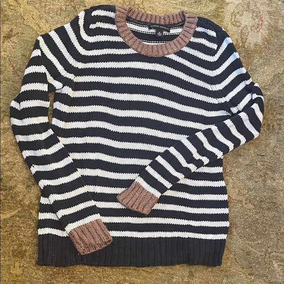 Banana Republic Sweaters - Banana Republic Black and White Striped Sweater with Brown Trim